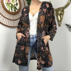 Madewell Navy Floral Open Front Kimono Cardigan M